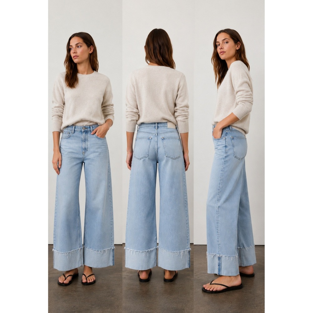 Rag & Bone Sofie Ultra High Rise Wide Leg Crop Jeans Cuffed Raw Hem Mari 27